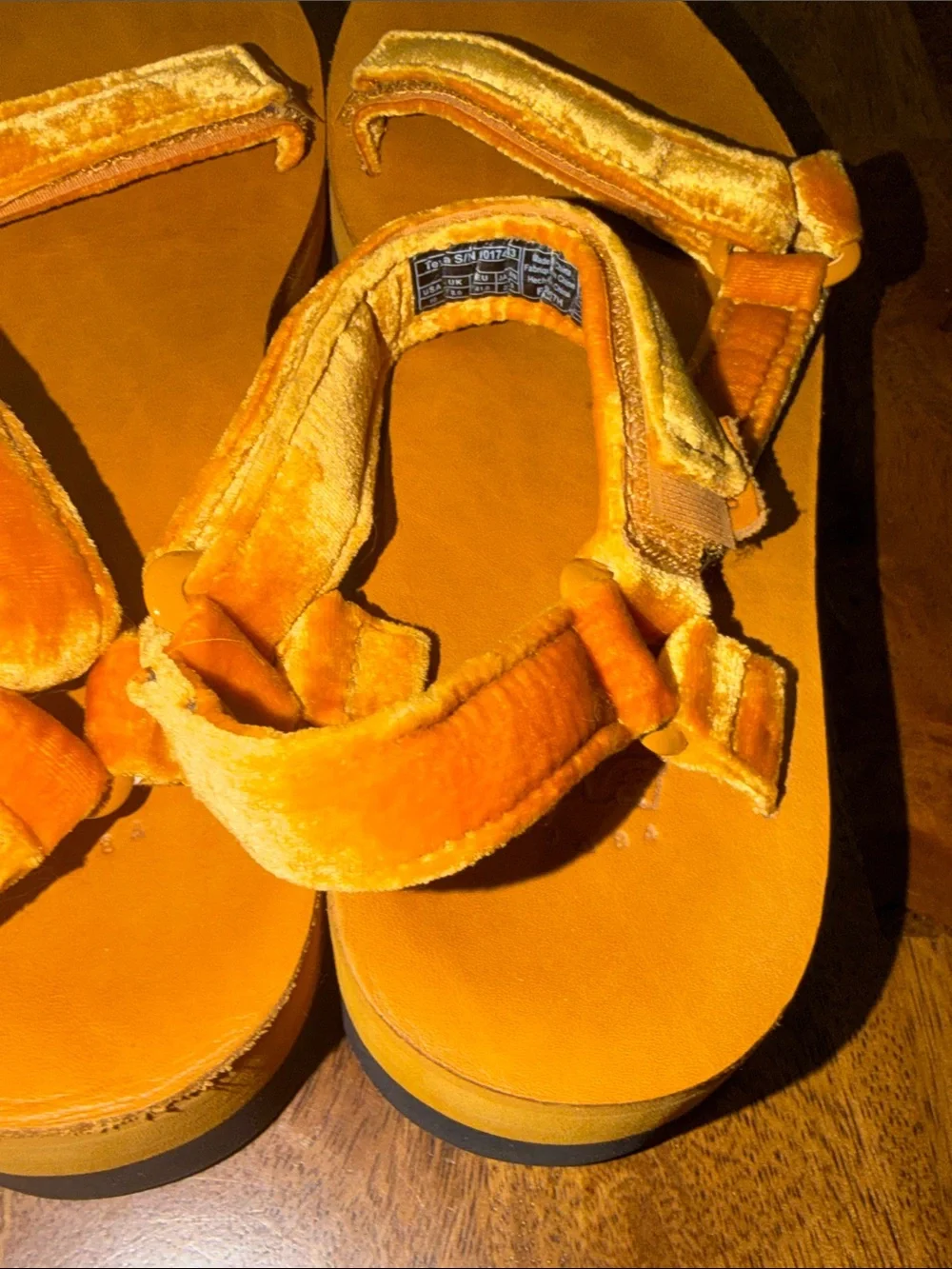 Teva Velvet Platform Sandals in Metallic Orange
